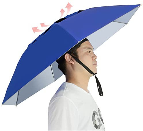 NEW-Vi Fishing Umbrella Hat Folding Adjustable Sun Rain Cap, 37.4”Oversize Hands Free Umbrellas, 7-Ribs Anti-UV Waterproof Headwear for Fishing Gardening Golf Sunshade Outdoor