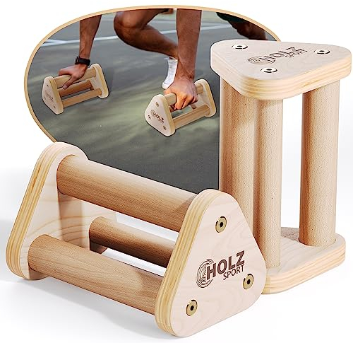 HOLZsport Premium - Liegestützgriffe aus Holz - Trainingsgerät mit 3 Griffgrößen - 500 kg Kapazität - Kompakte rutschfeste langlebige Push Up Bar - Parallettes für Outdoor und Home Gym (2er Pack)