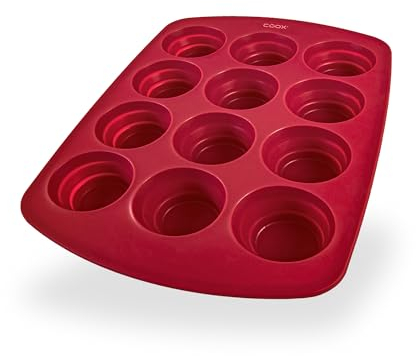 coox 12er Muffinform in Rot – Antihaft Muffinblech aus Silikon für Perfekte Muffins & Cupcakes – Spülmaschinenfest & Hitzebeständig