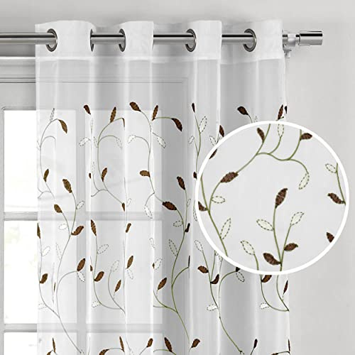 Creative Home Ideas Sheer Curtains Embroidered Floral Curtains, Curtain, Decorative Leaf Curtains for Living Room, Grommet Curtain Sheers, 54 x 63, Sage Green - 1 Single Panel