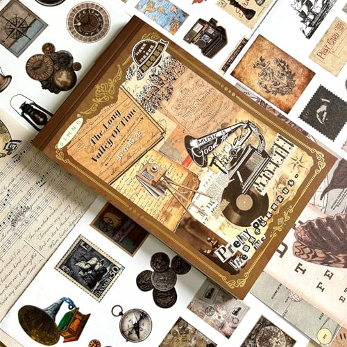 Ta Merry Scrapbook Stickers 30 Blatt and Paper 20 Blatt，Bullet Journal Aesthetic Washi Sticker Vintage Stickerbuch Erwachsene Zubehör Aesthetic Set für Fotoalbum，Scrapbooking，Journal（Valley Time）