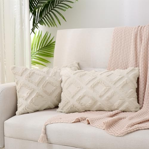 TOCOMOA Boho Kissenbezug 40x60 2er Set - Polyester Dekorative Sofakissen Dekokissen Kissenbezüge Beige, Weich Plüsch Kissenhülle 40x60cm Zierkissenbezug für Sofa Schlafzimmer Wohnzimmer