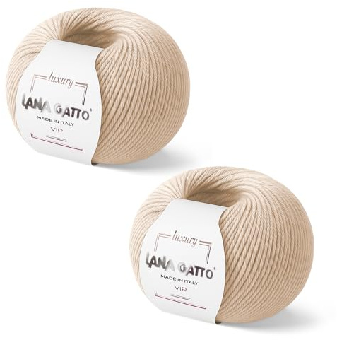 2 Ovillos de cachemira y lana merino extrafina, Lana Gatto Vip Line, (Beige - 10011, 2)