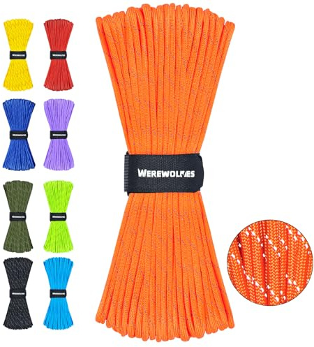 WEREWOLVES Reflective Paracord Rope 7 Strand Type III Parachute Cord 4mm 100ft / 200ft for Tent Camping Hiking Fishing Survival Tactical Clothesline DIY Projects (Orange, 100FT)