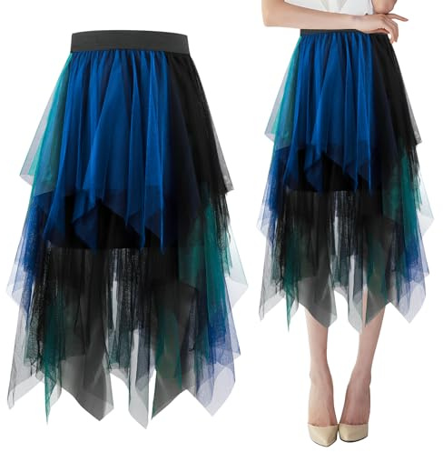 Wolkstello Decor de Tul Para Mujer, Decors Asimétricas, Decor Plisada de Malla Irregular, Decor Midi de Cintura Alta en Línea A, Decor de Tul, Decor Plisada, Fiesta de Carnaval