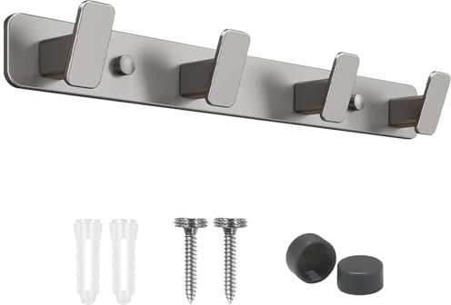 FOGAWA Appendiabiti da Parete con 4 Ganci, Attaccapanni da Muro in Alluminio, Ganci Attaccapanni da Muro per Bagno,Cucina,Ingresso,Cameretta,Camera da Letto,Soggiorno,Corridoio (Grigio)