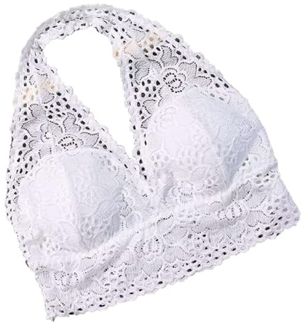 Sexiga Spets Rygglösa Halter BHar For Kvinnor Bröllop Tank Tops Camisole Bralette Trådlös Underkläder Yoga Push Up BH(White,XL)