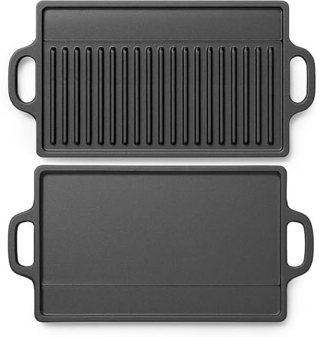 Jargrovs Plancha de hierro fundido, 44 x 23 cm, parrilla de doble cara, antiadherente, con 2 asas, placas de parrilla reversibles adecuadas para cocinas de gas, hornos de barbacoa, hornos