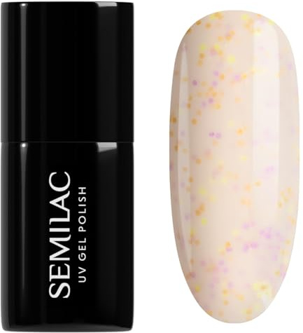 Semilac UV Nagellack 920 Candy Butter 7 ml – Milky Butterton mit Neon Candy Dots – Halbtransparent, Bling-Bling Effekt – Whispers of Spring Kollektion