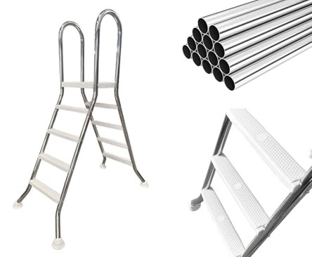 AIBOTY Escalera de Tijera para Piscina al Aire Libre para Piscinas elevadas, admite hasta 550 LB para Piscinas elevadas de 52 Pulgadas, Escalera de Piscina de Acero Inoxidable 304 de 4 escalones