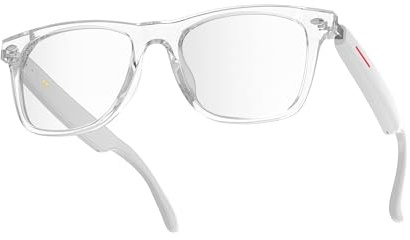 BLESSOURCE Smart Glasses for Men and Women, Open Ear Bluetooth Audio Glasses, Built in Mic & Speakers, with Blue Light Filter & UV Pretection Polarized Lenses, IP65 Waterproof Bluetooth Glasses, White