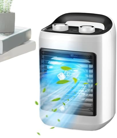 Ventilateur Climatiseur Portatif - Ventilateur Rafraîchisseur d'Air pour Intérieur,Modes Réglables Silencieux avec Humidificateur - Rafraîchisseur d'Air Compact pour Bureau Domicile et Voyage