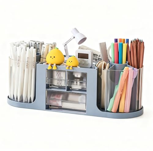 Mxdzshy Portalápices Giratorio Organizador Escritorio de 360 Grados Organizador de Suministros Con 14 Compartimentos Soporte para Lápices de Escritorio para Oficina Cosméticos Escuela (Azul)