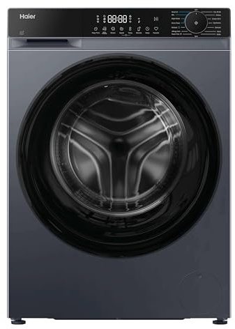 Haier X Series 5 Washing Machine, 9kg, 1400 rpm, A-20 percent Energy Class, 15 Programmes, Smart AI Cycle, Smart Dual Spray, Graphite-Black Door, 48x60x85 cm -HW90BP14357GTUUK