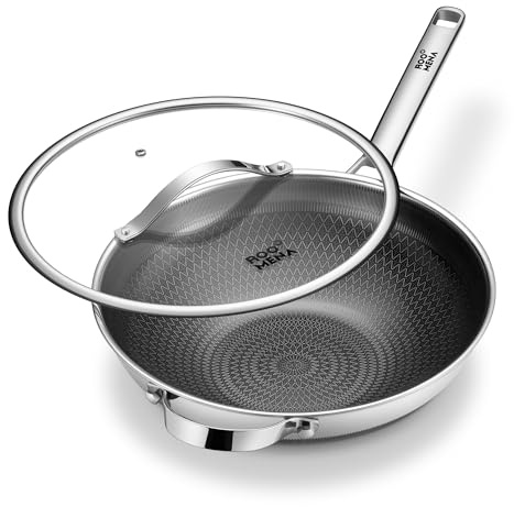 Wok pan with Lid, Hybrid Ceramic 13 Inch Tri-Ply Stainless Steel Woks & Stir-fry Pans Nonstick, Non-Toxic, PFAS/PFOA/PTFE Free, Metal Utensil Safe, Dishwasher & Oven Safe, Induction Compatible