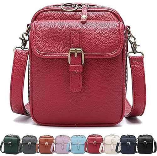 Leather Crossbody Bag for Women - 2025 Vintage Anti-Theft Messenger Bag with Double Layer Large Capacity, Built-in Purse Card Slots,Retro Faux Leather Shoulder Sling Bag for Travel (Red, Large)