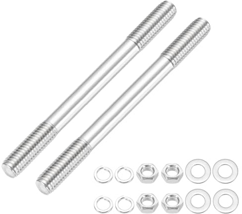 MECCANIXITY 2Set M10x110mm Double Ended Stud Screws, 304 Stainless Steel Dual Threaded Rod Bar Bolts Studs with Nut Washer for House Maintenance Structural Anchoring Fastening Screw