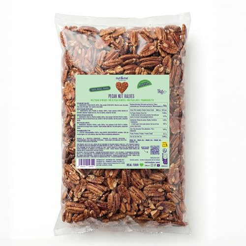 nut&me Nueces Pecanas 1 kg | Nuez pecana variedad Fancy, sin cáscara, sin gluten y sin aditivos | Frutos secos sin sal para repostería, ensaladas, yogur, granola y recetas dulces