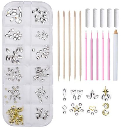 Kit de piedras dentales de 5 pulgadas Tooth Gem | Kit de pedrería – Set de | decoración DIY con bolígrafo perforador, palitos de algodón, palitos de madera y piedras para joyas dentales