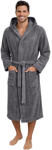 Morgenstern Peignoir Homme 100% Coton Éponge Capuche Long Gris M