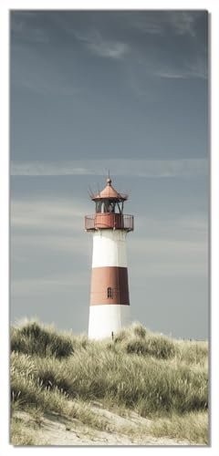 Wallario Selbstklebende Türtapete Leuchtturm auf der Düne am Strand - Türposter 93 x 205 cm Abwischbar, rückstandsfrei zu entfernen