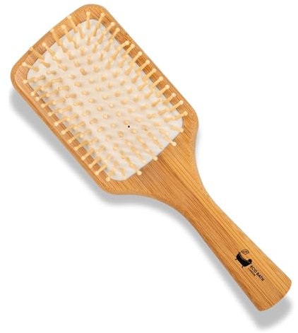 Eco Bath London Bamboo Hairbrush with Wooden Pins - Eco-Friendly Paddle Detangler for Long, Thick, and Curly Hair, Natural Wooden Scalp Massage Brush