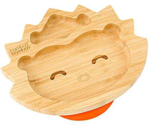 bamboo bamboo Piatto Baby E Bambini Piatto Bambù Riccio Con Suzione Sicura Per Pasti Svezzamento Antiscivolo Da 6 Mesi (Riccio, Arancia)