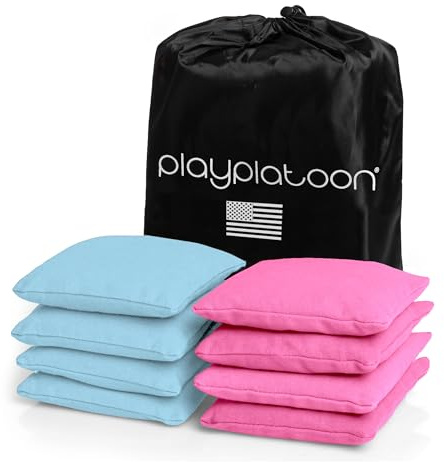 Play Platoon Weather Resistant Cornhole Bags - Set of 8 Regulation Corn Hole - Sky Blue & Pink - Durable Duck Cloth Corn Hole for Tossing Game, Includes Tote Bag