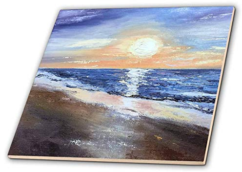 12 Inch Ceramic Tile - Image of Beach with Sun A. Torres Art Beach