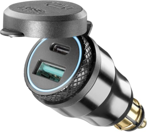 INTERPHONE ACCDIN2USBTYPEC - Adaptador de Aluminio para Moto DIN 12 V a USB y Type C