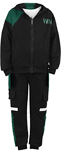 SXSHUN Niños Conjunto de 3 Piezas Chándales de dos piezas Jogging Traje Deportivo Conjunto (Sudadera con Capucha + Pantalones Deportivos), verde, 12-14 años