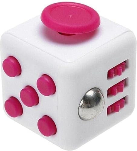 Hochwertiger AWR Fidget Cube / Friemelwürfel | Anti Stress Spielzeug | Fidget Toy (Weiß-Rosa)
