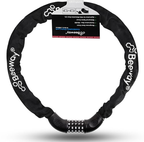 BEEWAY Bike Chain Lock, Heavy Duty 5-Digit Resettable Combination Lock Ideal for Bicycle, Motorbike, Scooter, Fence, Gate - 90cm, 9 Colors
