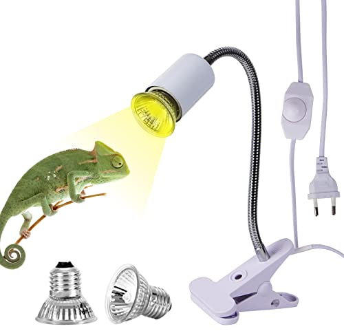 LUNEKUCK Schildkröten Wärmelampe 25W 50W Reptilien Terrarium Lampe UVA/UVB Reptilien Heizlampe mit einstellbarem Clip E27 Weiß Reptilienlicht für Schildkröte Eidechse Schlange Spinne Amphibien