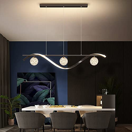 TAYOTTE Creativity LED Glass Chandeliers 30W Dimmable Metal Linear Pendant Light Kitchen Island Hanging Adjustable Aluminum Ceiling Light for Bedroom Dinning Room 39.4in