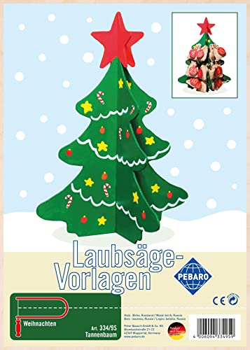 Pebaro 334/9S Laubsägevorlage Tannenbaum, 3mm Sperrholz DIN A 4, Motiv vorgedruckt, aussägen mit Laubsägebogen, basteln, anmalen, fertig, Laubsägen, Basteln mit Holz, Geschenkidee, Weihnachtsdeko