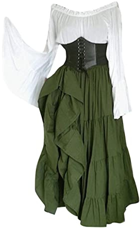 Susenstone Robe Corset Renaissance Robe Traditionnelle Irlandaise pour Femmes sur l'épaule Chemise Robe Victorienne Robe de Bal