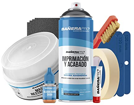 Genérico BañeraPro Kit de reparación y esmaltado de bañeras y platos de ducha AVANZADO, pintura para azulejos y sanitarios, esmalte para baño brilante