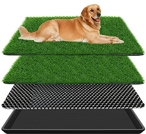 VKMUOI Dog Grass Pad with Tray Dog Training Floor Protection Trays Pet Training Pads with Tray Reusable Fake Grass for Dog to Pee on Dog Litter Box-Indoor Dog Potty Tray with Pee Pads (60 x 90 CM)