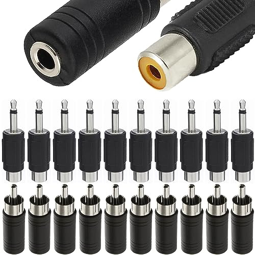 Xiatiaosann RCA till 3,5 mm adapter, RCA-hankontakt till ljudkontakt 1/8 tum mono-honkontakt och RCA-honkontakt till 1/8 tum mono-hankontakt (20-pack)
