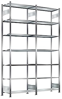 Oswald Transportgeräte Steckregal, verzinkt, Breite 2 m, Höhe 3 m, Tiefe 0,6 m, 7 Böden, Fachlast 150 kg, beidseitig