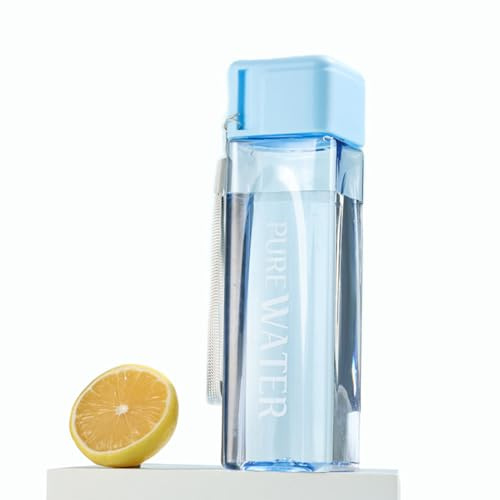 ANMEISH Sports Water Bottle 500ml, Personalised Blue Plastic Portable Square Water Bottle with Lid, Leak-Proof Reusable Drink Bottle for Sports,Hiking,Gym,Fitness,Outdoor,Cycling,Men & Women