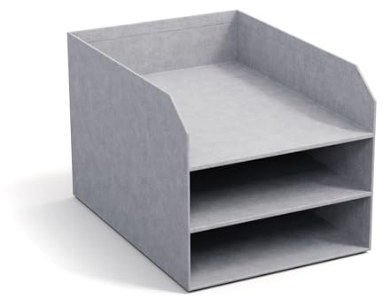 BIGSO Trey 3-stufige Briefablage – praktische Ablagefläche für Briefe, Dokumente in DIN A4-Format – Ordnungssystem aus Faserplatte mit Papier in Leinenoptik – hellgrau