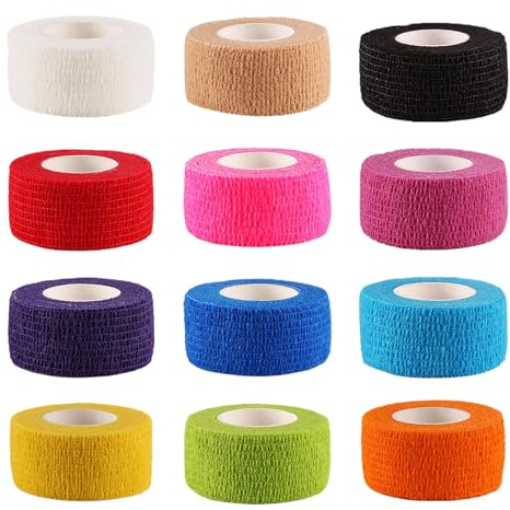 12 Rollen Selbsthaftende Bandage,2.5cm*4.5m Selbstklebende Bandage, Elastische Bandage, Fixierbinde, Kohäsiver Verband,12 Farben,Bei Verstauchungen Und Schwellungen Von Fingern,Handgelenken Und Knien