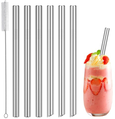 Edelstahl Strohhalme Wiederverwendbar 6 Stück Lange 21.5cm Metallstrohhalme 12mm Trinkhalme Reinigungsbürste für Party Hochzeiten