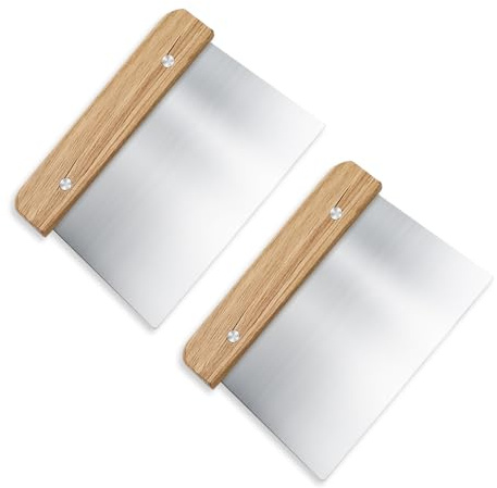2 Pezzi Raschietto per Pasta, Raschietto Cucina con Manico in Legno e Lama in Acciaio Inossidabile per Uso Alimentare, Raschietto per Pasticceria, 15 cm (Giallo)