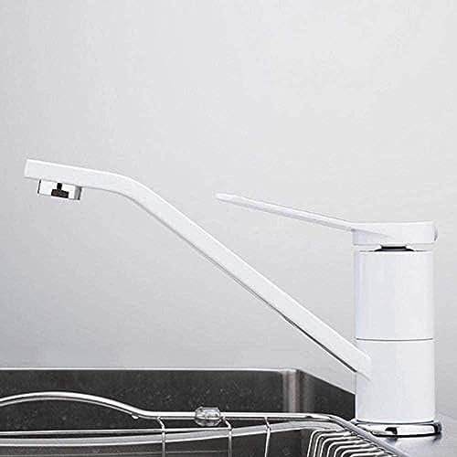 Grifo Grifo de Cocina montado en Cubierta, caño Largo, Laca en Aerosol Blanca, Grifo Mezclador de Cocina Giratorio, Soporte único, Orificio único, Ahorro de Agua