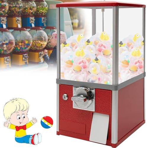 Machine Commerciale de Bonbons Gumball, Distributeur Automatique de Capsules avec Serrures pour Jouets à Capsules de 4,5 à 5,5 Cm de DiamèTre pour Les Anniversaires, NoëL rt Les FêTes D'Enfants,Red