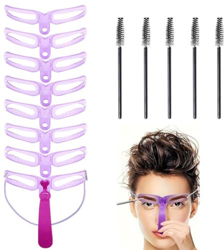 WeddHuis Augenbrauen Schablone Eyebrow Grooming 8 Stück Augenbrauen Schablonen für Anfänger Wiederverwendbar für Frauen Mädchen Makeup Werkzeug (mit 5pc Brauenpinsel)