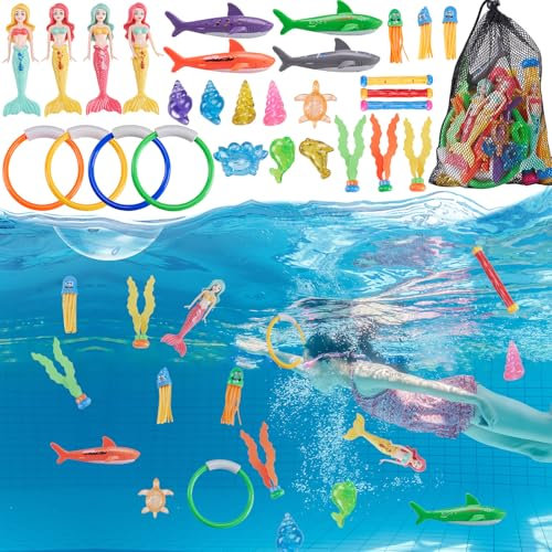 Tauchspielzeug für Kinder, 30 Stück Tauchringe für Kinder, Pool Spielzeug mit Tauchringen, Meerjungfrauen,Quallen Oktopus, Schwimmbad Spielzeug für Unterwasserspiel und Tauchtraining